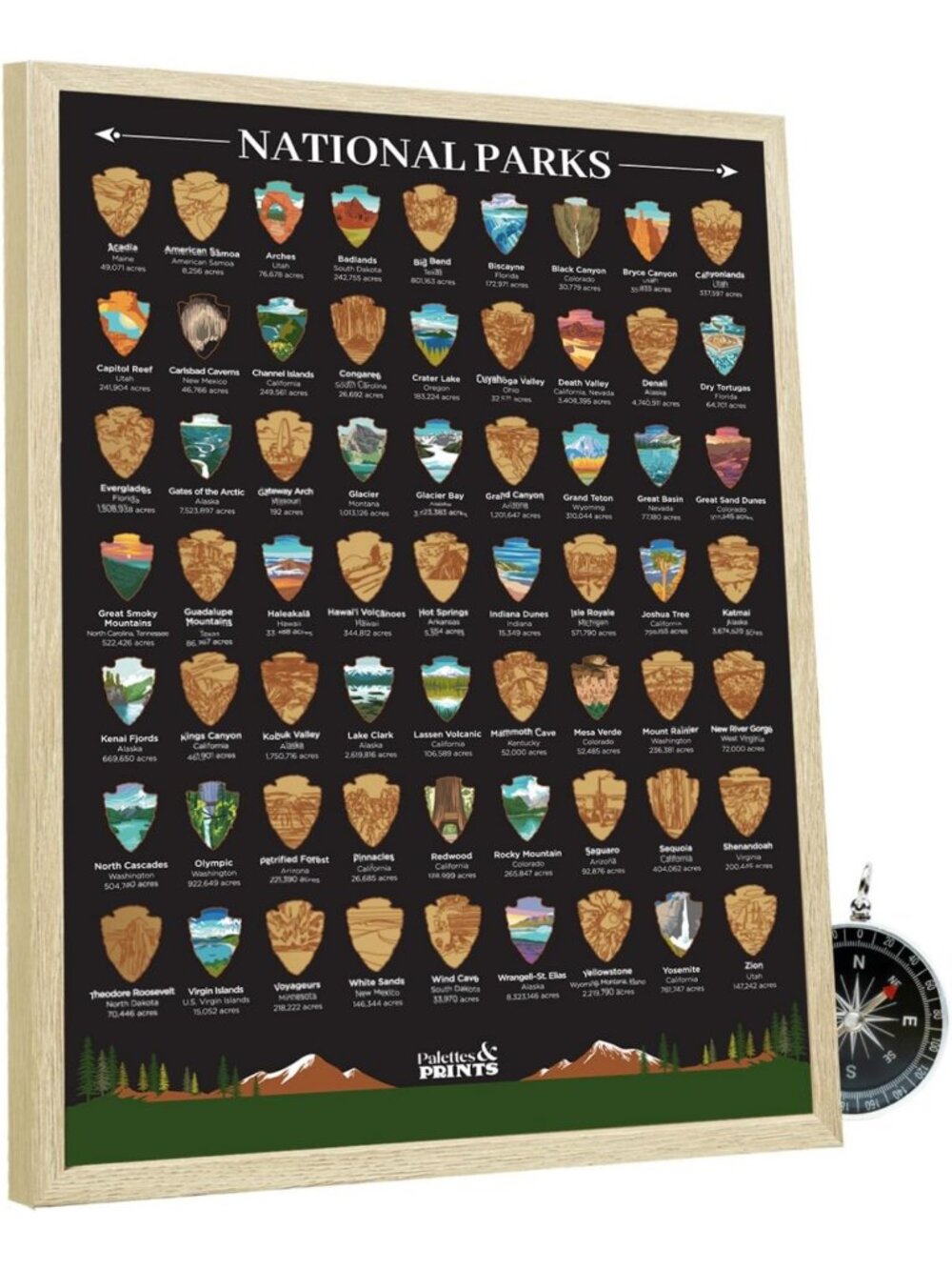 Framed Scratch Off National Parks Travel Map - Unique Wall Art & Gift Idea
